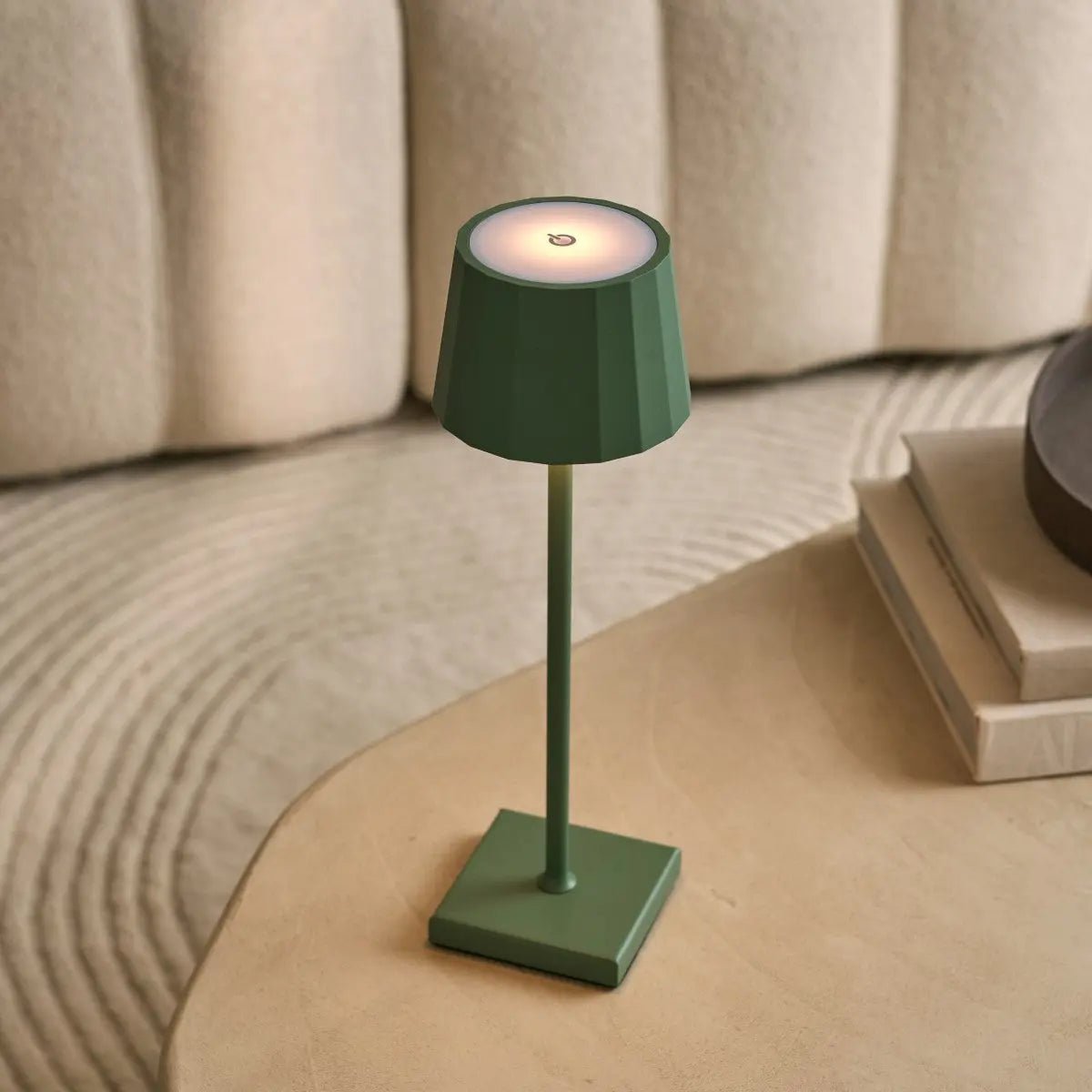 Wouter salie groen oplaadbare tafellamp-draadloos opladen, dimable, 120 uur batterijduur
