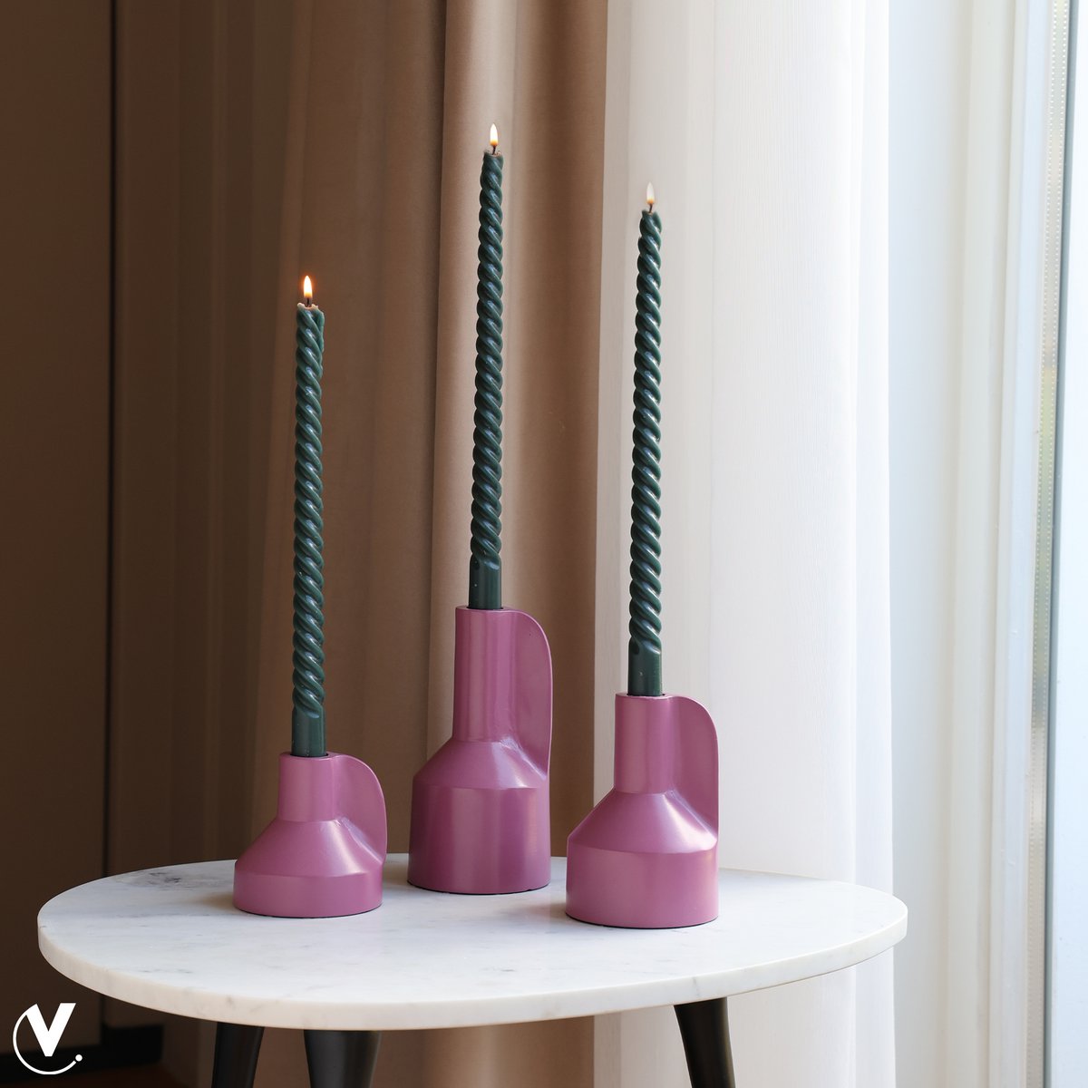 Kaarshouder - Alota Mauve Ø9 x H17/13/9 cm - set van 3