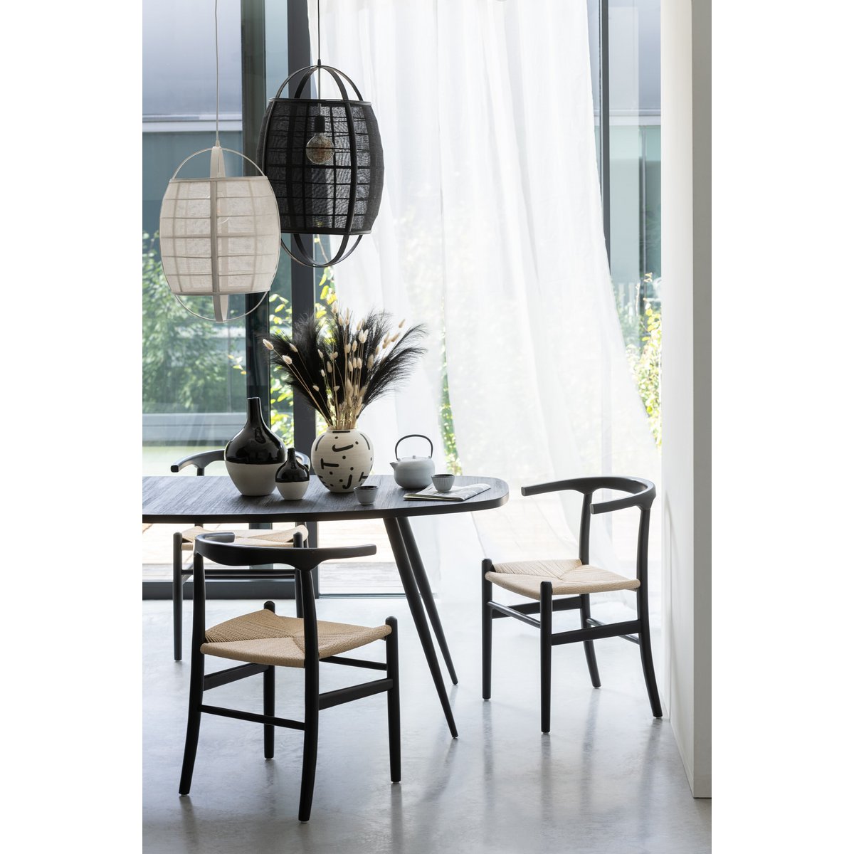 J-Line Stoel Toon Beukenhout/Touw Zwart