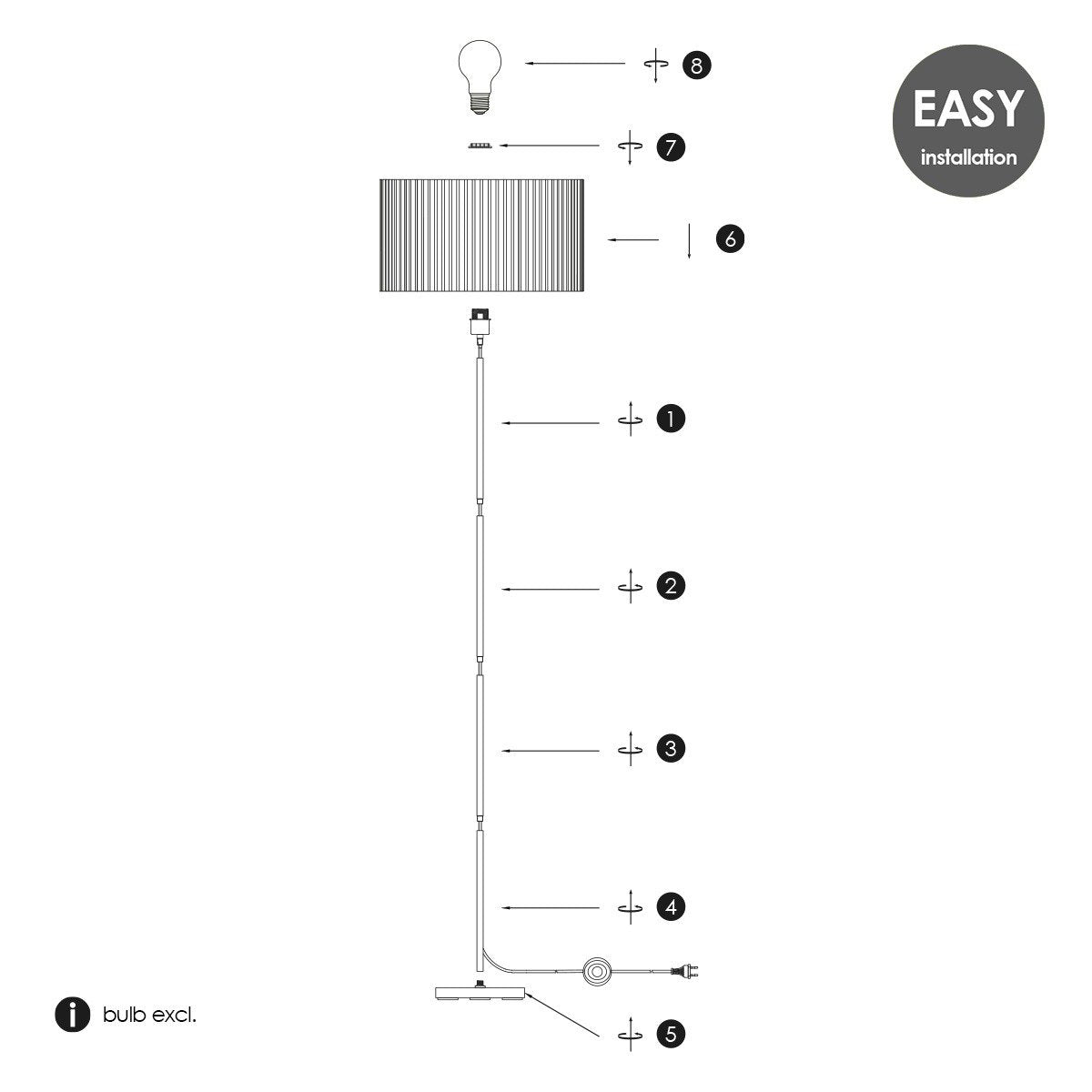 Home Sweet Home Cylindrische Corduroy Vloerlamp - Black - ø40 x 165cm