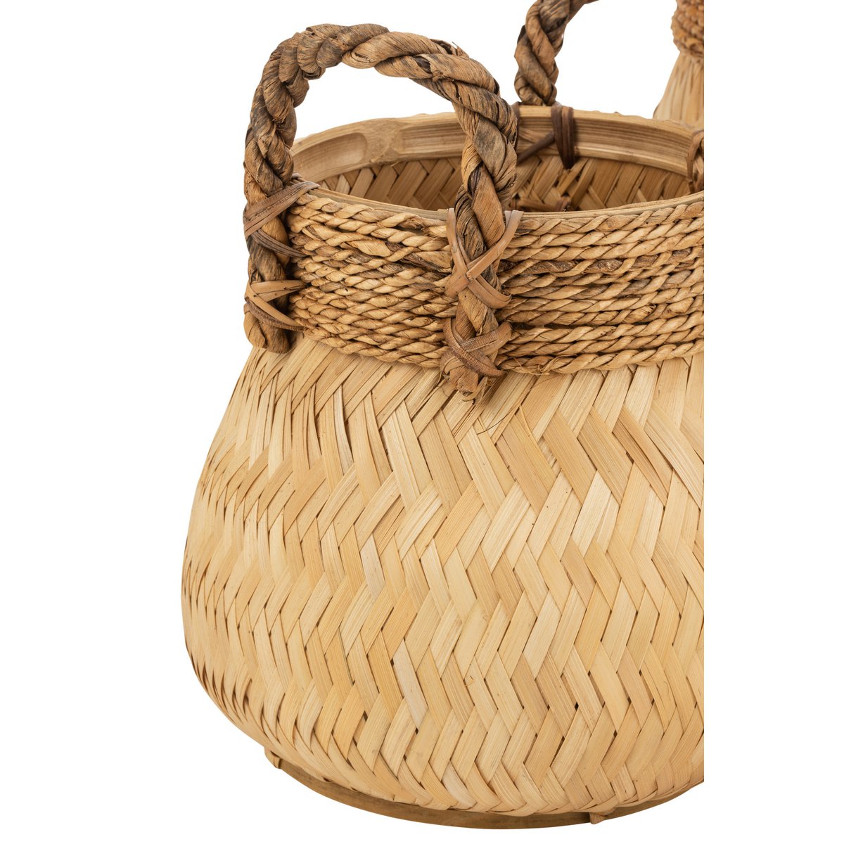 J-Line Set Van 3 Manden+Handvat Bol Bamboe+Touw Naturel Small