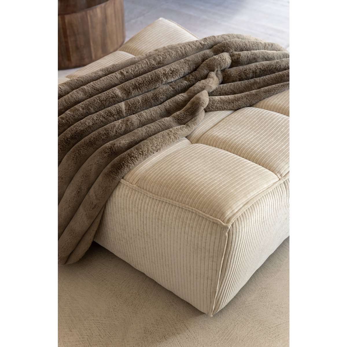 J-Line Poef Grid Populierenhout/Schuim Beige