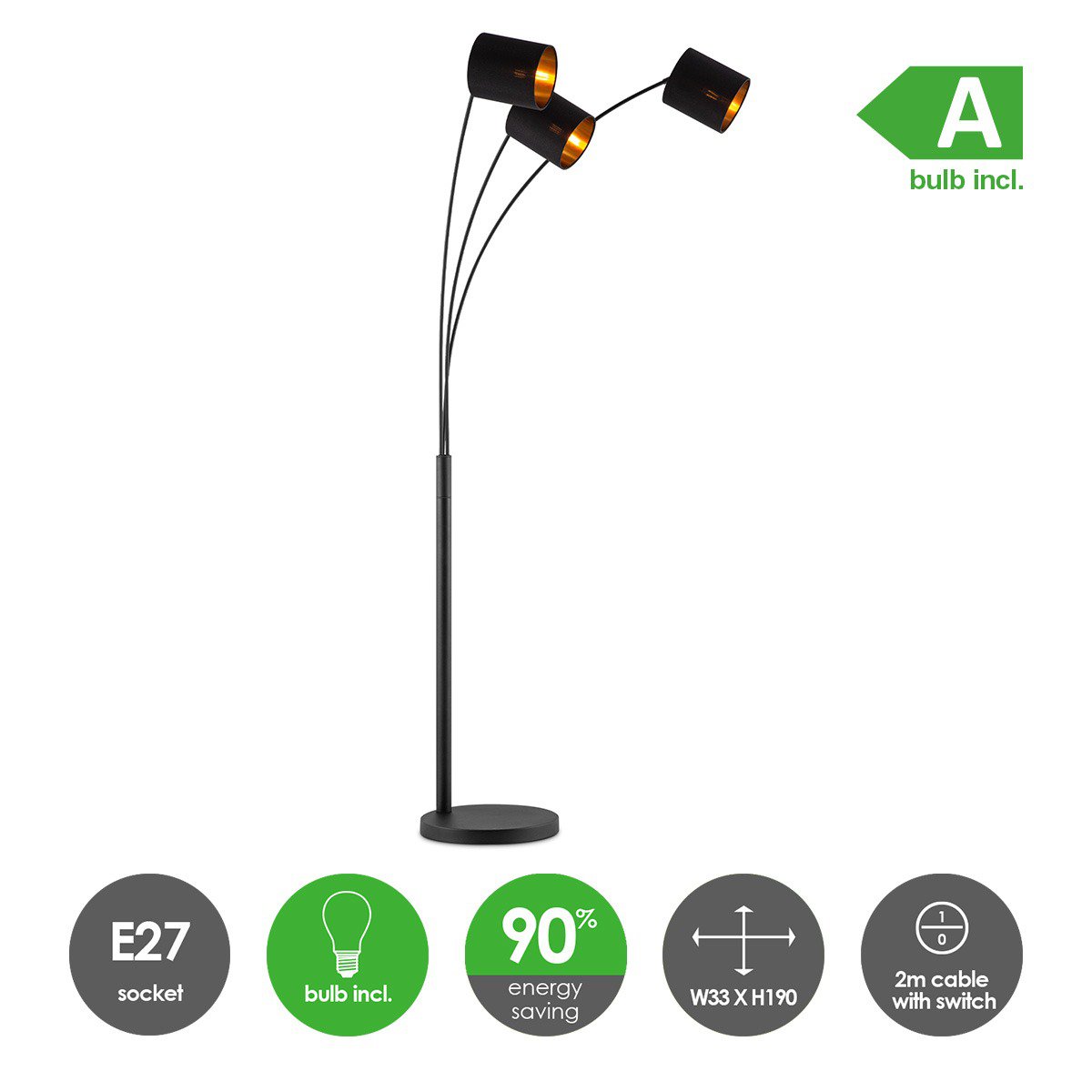 Home Sweet Home Moderne Vloerlamp - Staande Lamp - 3-lampenkapp