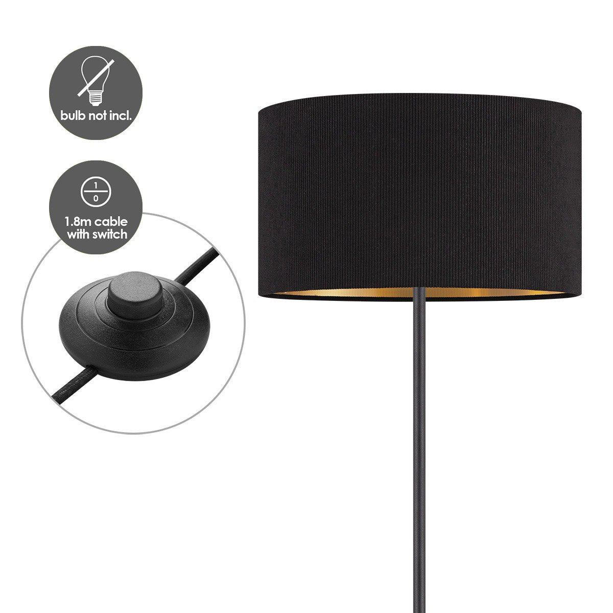Home Sweet Home Cylindrische Corduroy Vloerlamp - Black - ø40 x 165cm