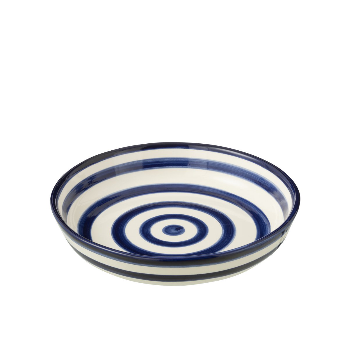 J-Line Kom Granada Stripes Laag Keramiek Wit/Kobaltoblauw Large