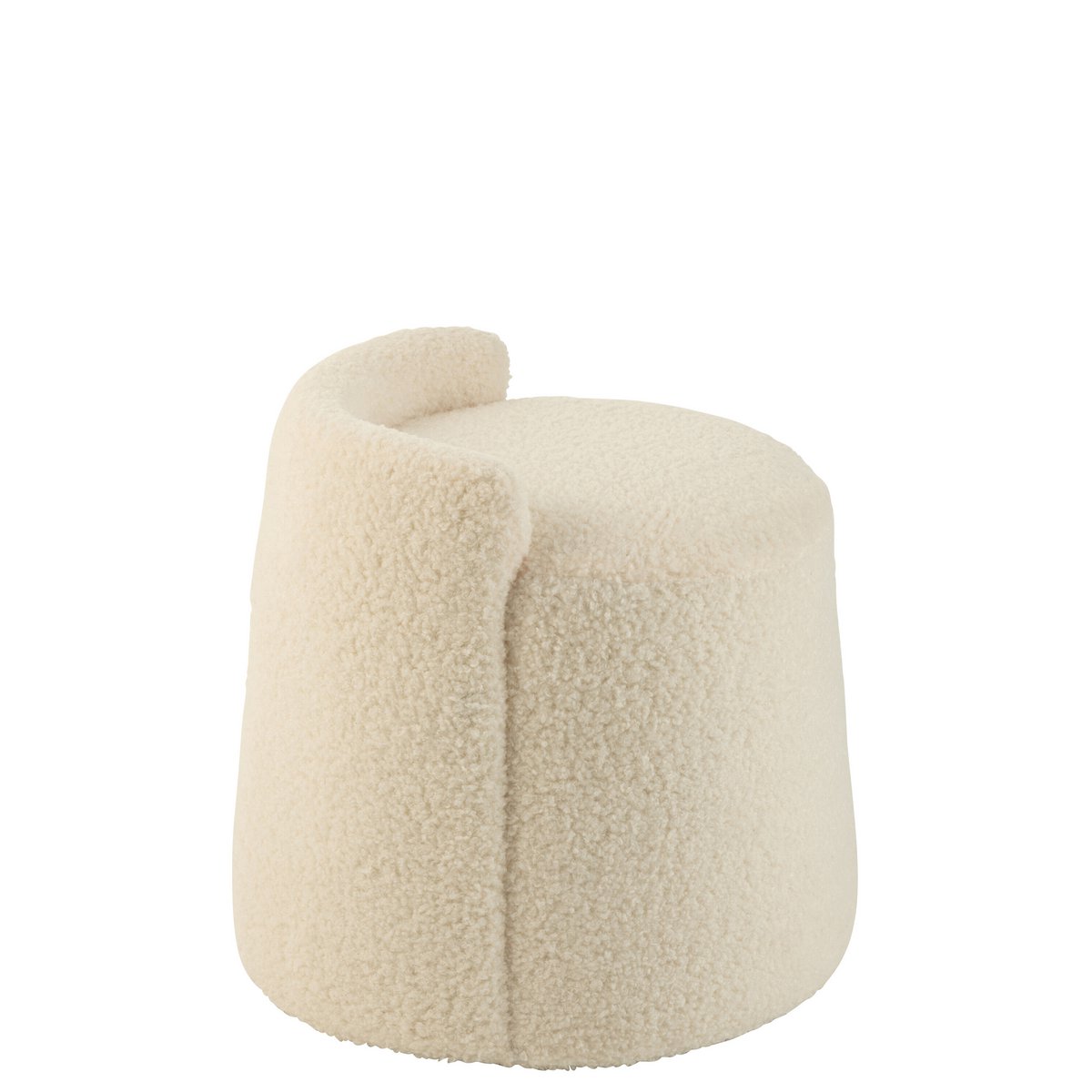 J-Line Poef Teddy Rond+Rugleuing Bouclé Wit