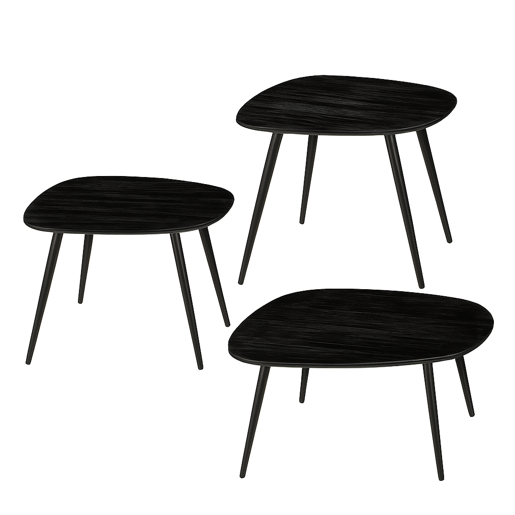 Jailey Bijzettafel - Set van 3 - L62 x B52 x H34 cm - Gerecycled Hout - Zwart