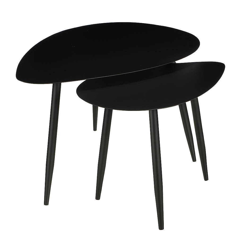 Bijzettafel - Set van 2 - L80 x B60 x H47 cm - Metaal - Zwart