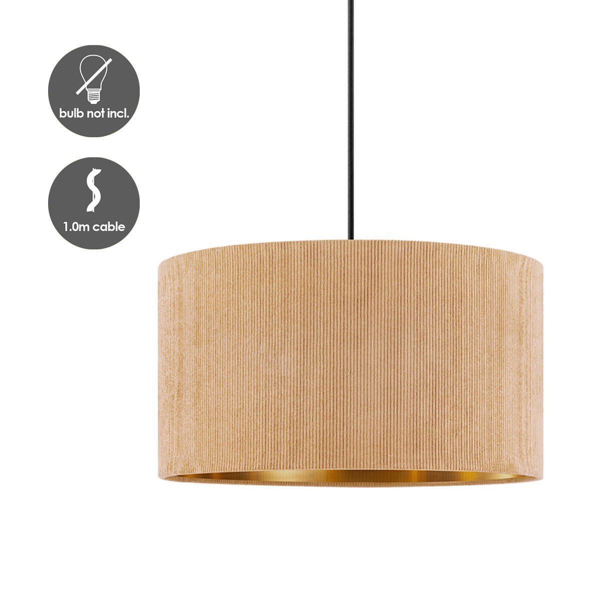 Home Sweet Home Cylindrische Corduroy Hanglamp - Karamel ø40 x 126cm