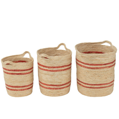 J-Line Set Van 3 Mand Strepen+Handvat Maïs Naturel/Rood