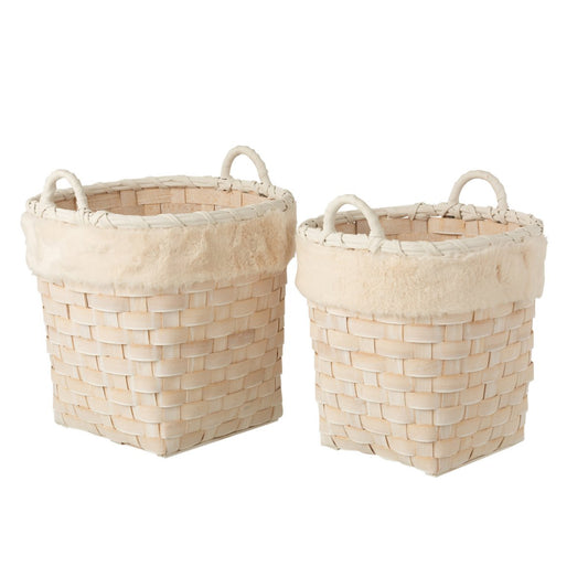 J-Line manden rond - imitatiebont/rotan - naturel/creme