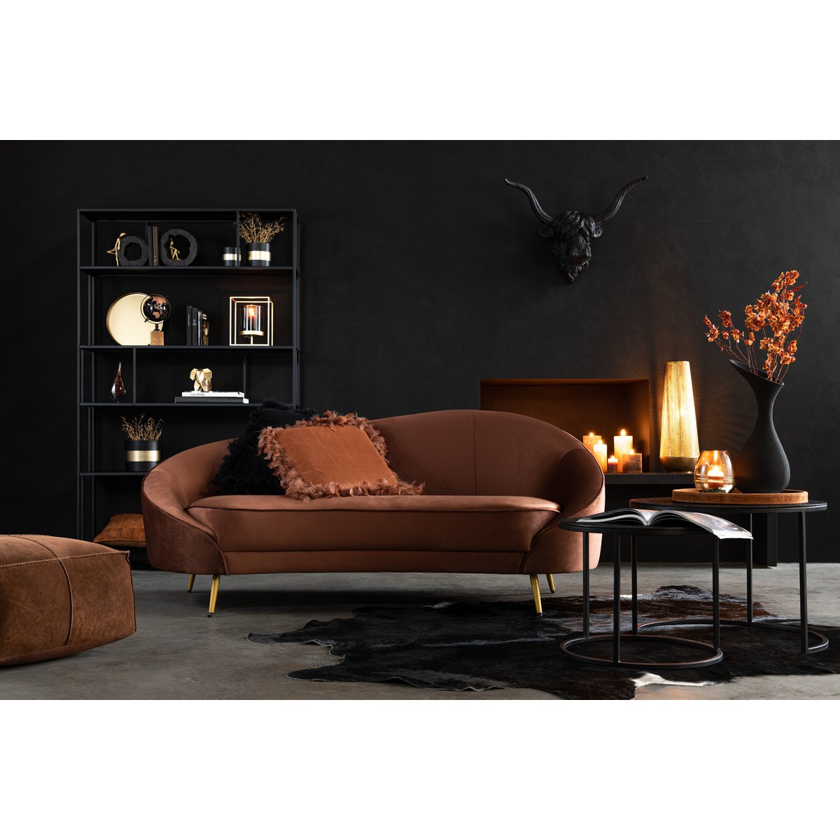 J-Line sofa Elisabeth - textiel/metaal - bruin
