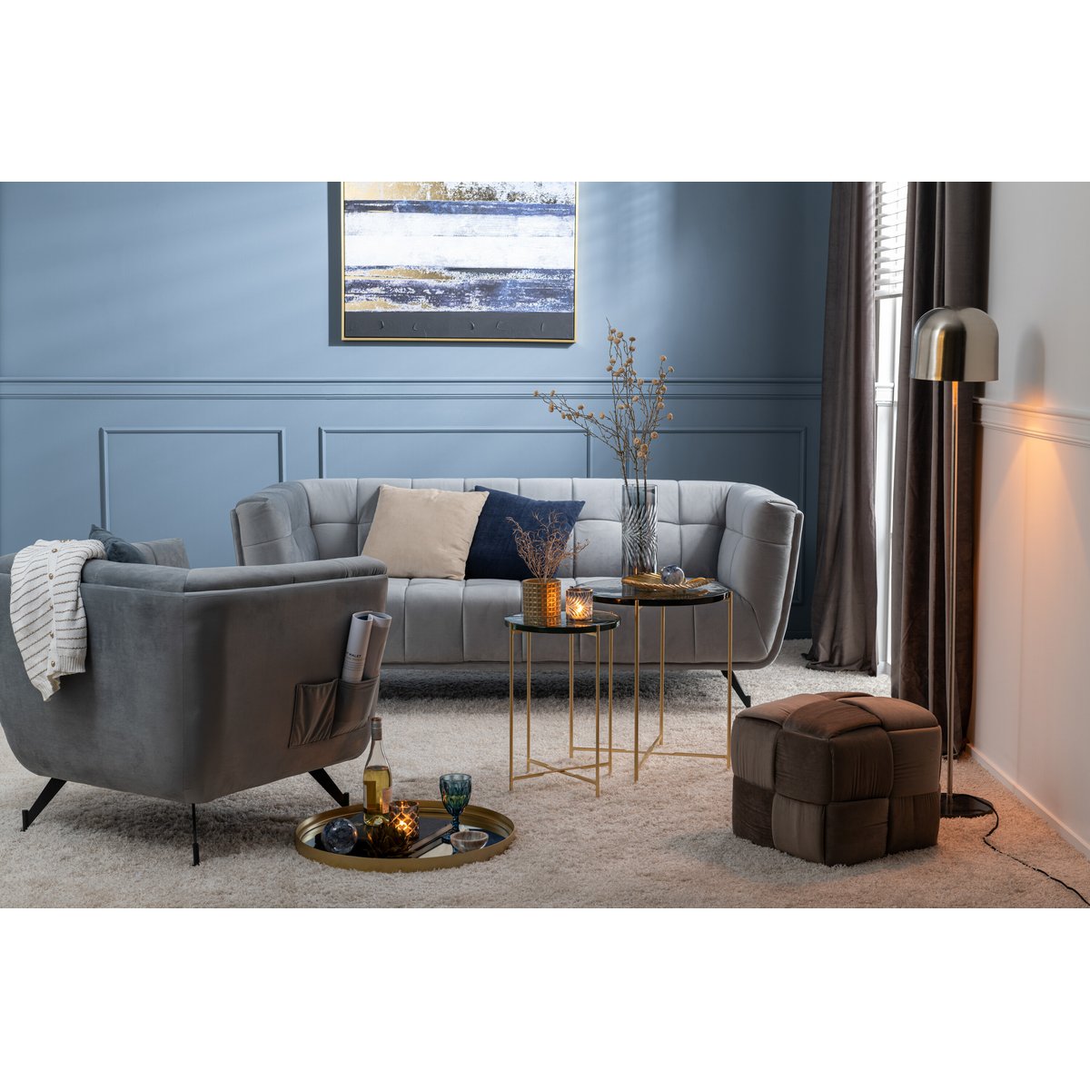 J-Line zetel Lounge - 1 pers - textiel/metaal - lichtgrijs