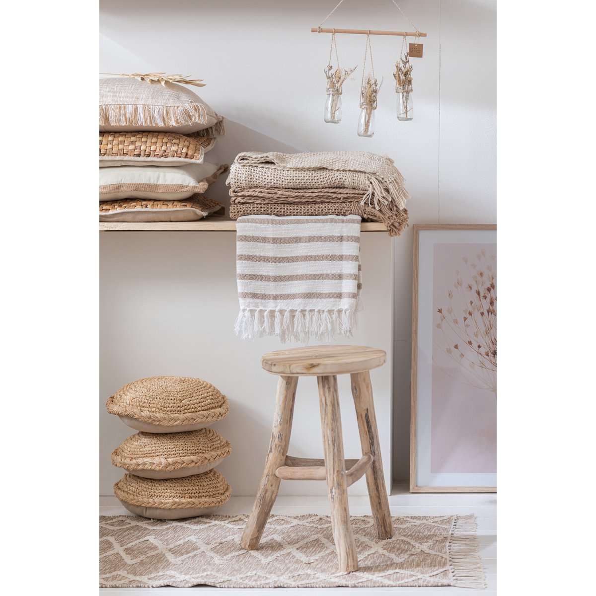 J-Line barkruk Rond - hout - wit - medium