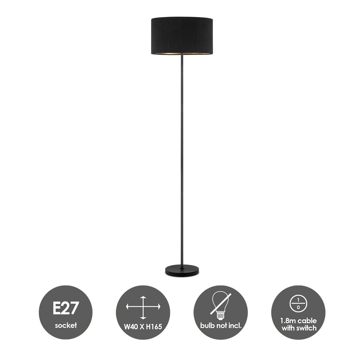Home Sweet Home Cylindrische Corduroy Vloerlamp - Black - ø40 x 165cm
