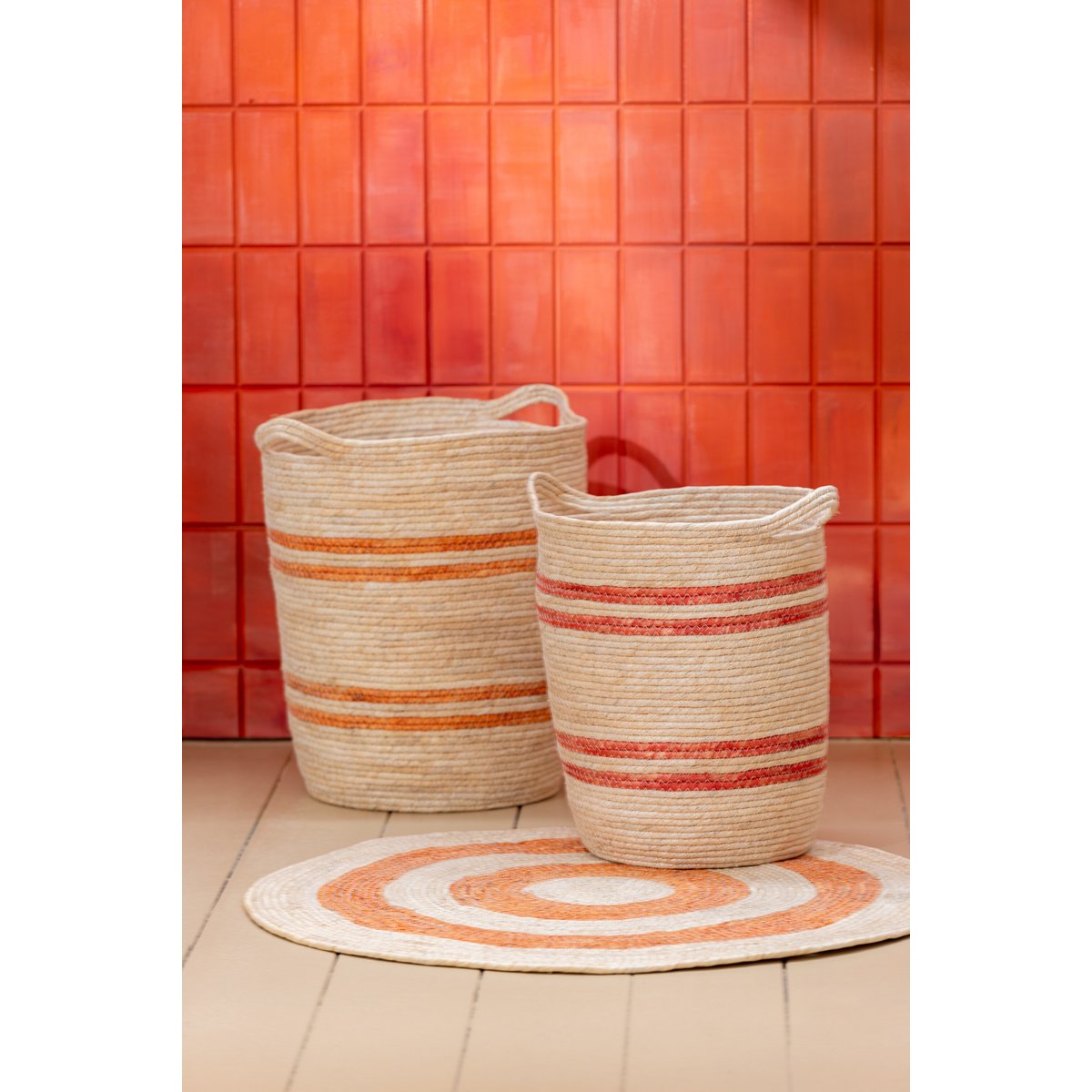 J-Line Set Van 3 Mand Strepen+Handvat Maïs Naturel/Rood