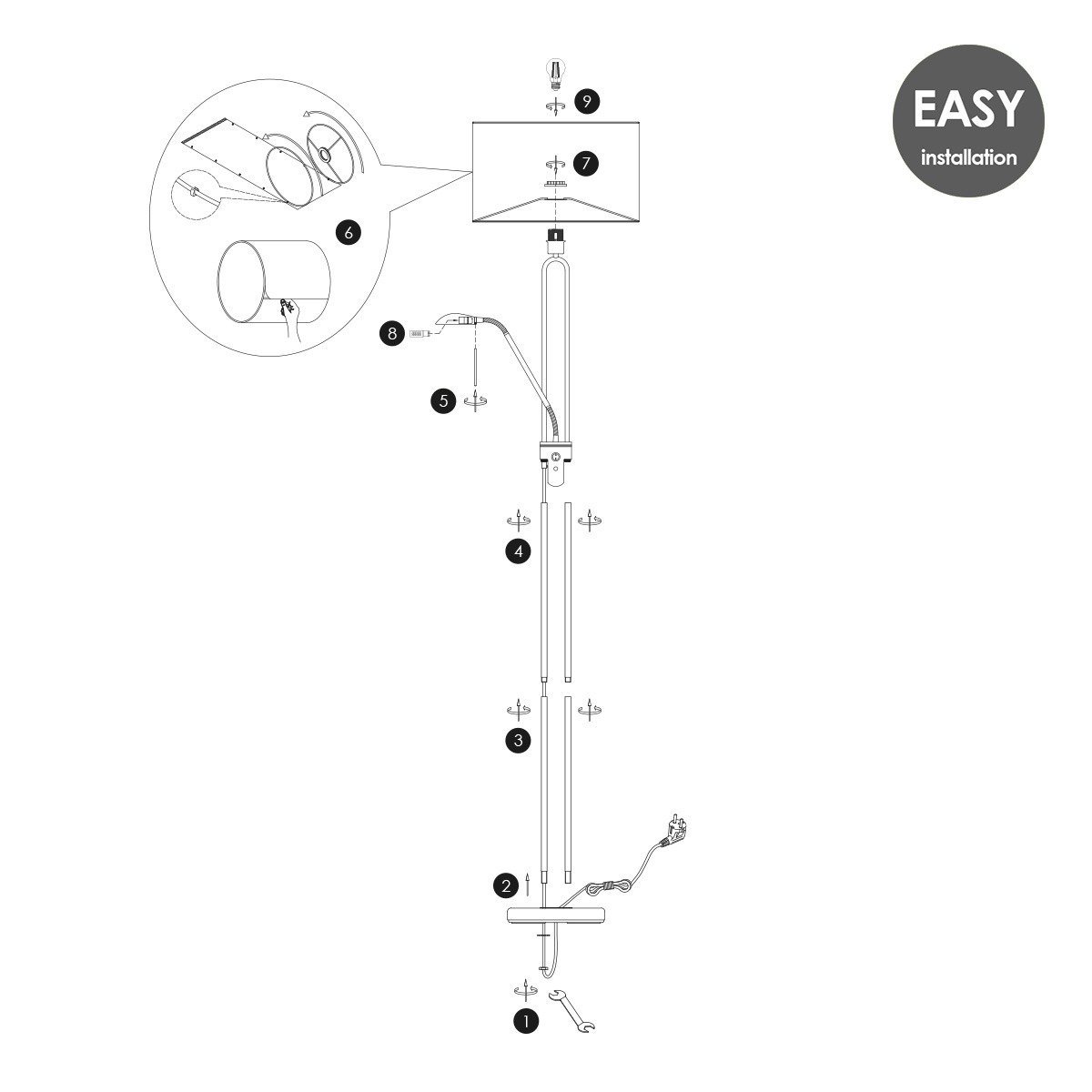 Home Sweet Home Moderne Vloerlamp - 40/40/170cm - Linnen Lampenkap