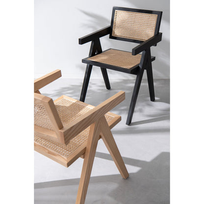 J-Line Stoel Rooster Essenhout/Rattan Zwart
