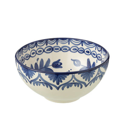 J-Line Kom Granada Hoog Keramiek Wit/Kobaltoblauw Large