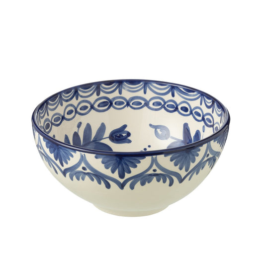 J-Line Kom Granada Hoog Keramiek Wit/Kobaltoblauw Large