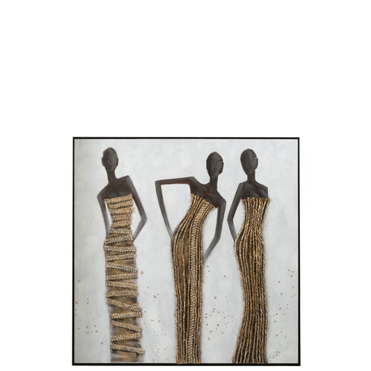 J-Line wanddecoratie 3 Afrikaanse Vrouwen - canvas/verf/touw - mix