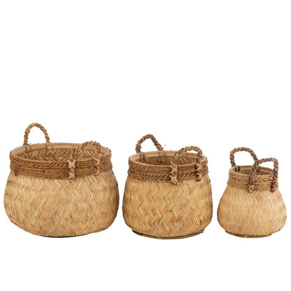 J-Line Set Van 3 Manden+Handvat Bol Bamboe+Touw Naturel Small