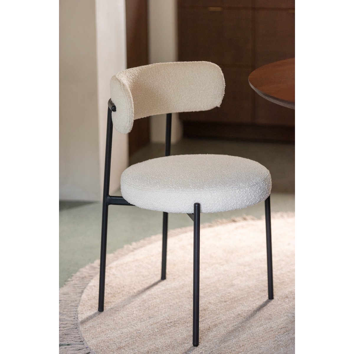 J-Line stoel Bouclé - multiplex/polyester - wit/zwart