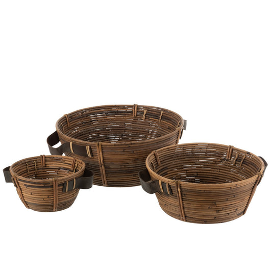 J-Line schaal + handvat - rotan B- bruin - 3 stuks