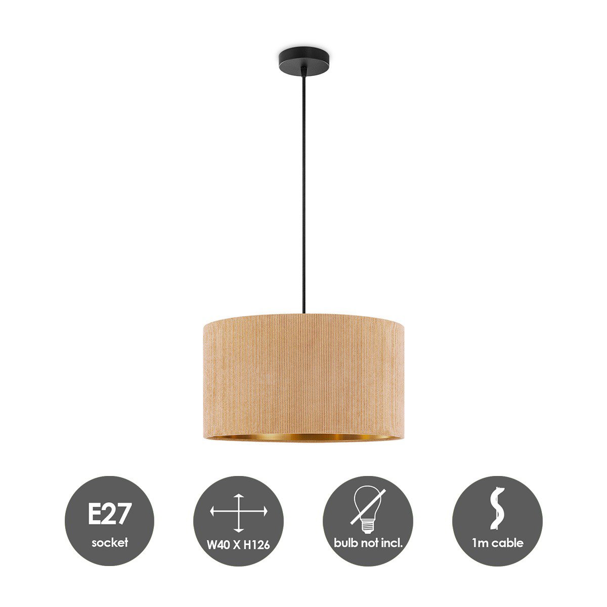Home Sweet Home Cylindrische Corduroy Hanglamp - Karamel ø40 x 126cm