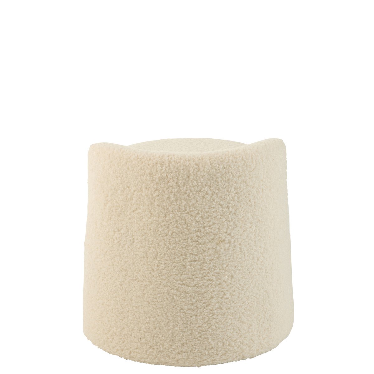 J-Line Poef Teddy Rond+Rugleuing Bouclé Wit