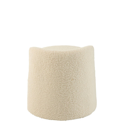 J-Line Poef Teddy Rond+Rugleuing Bouclé Wit