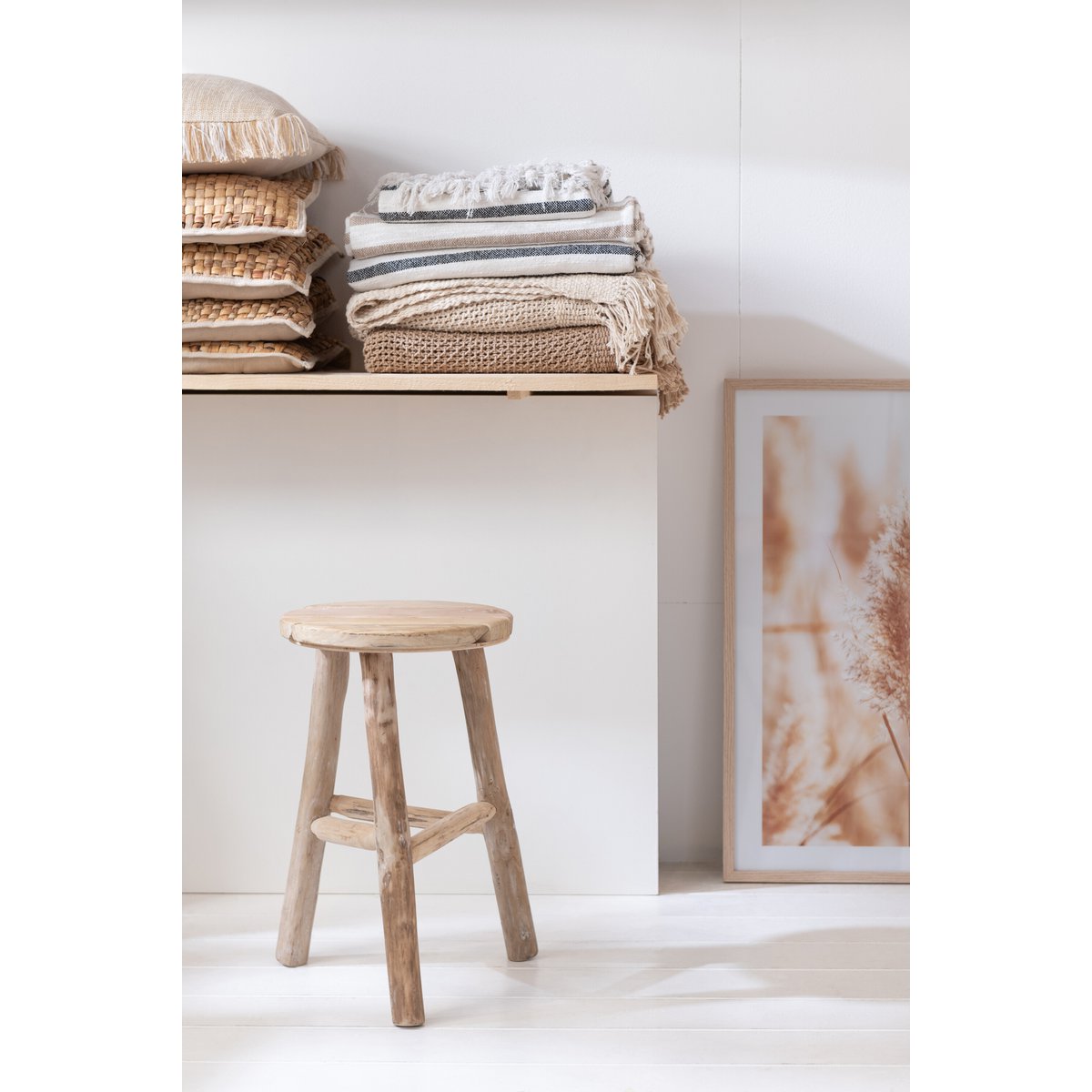 J-Line barkruk Rond - hout - wit - medium