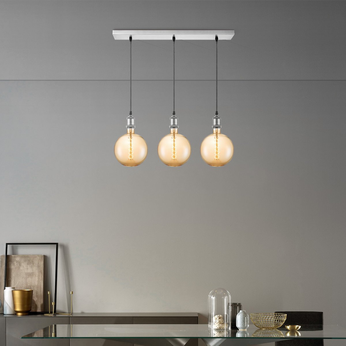 Home Sweet Home hanglamp chroom vintage - 3 LED -dimbaar E27 amber