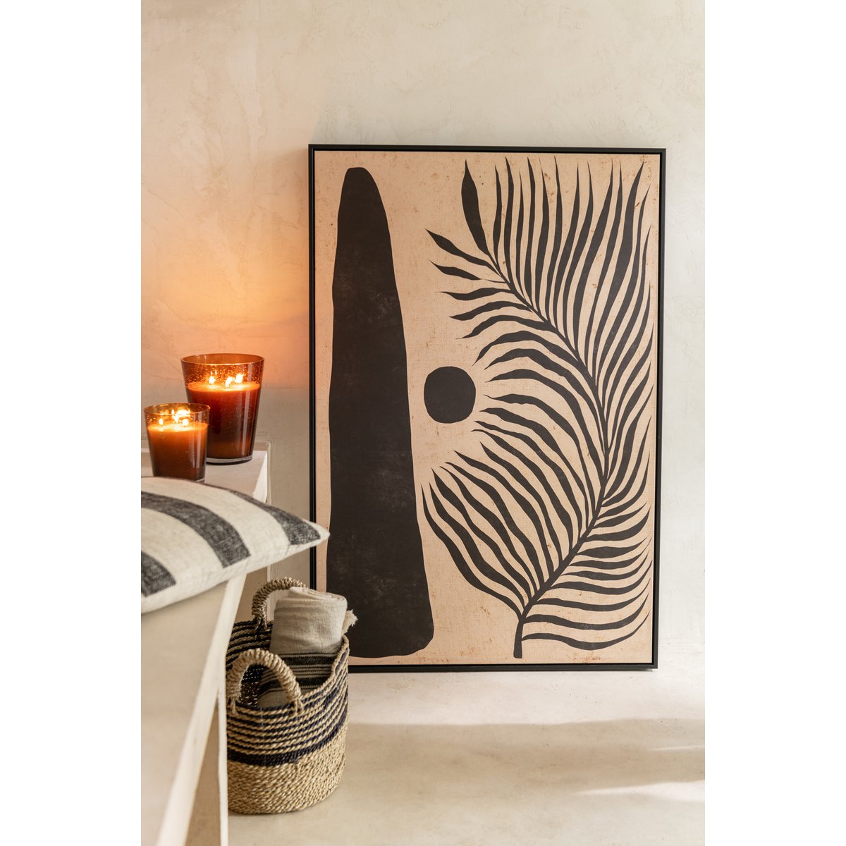J-Line Kader Blad Abstract Hout/Canvas Bruin/Zwart