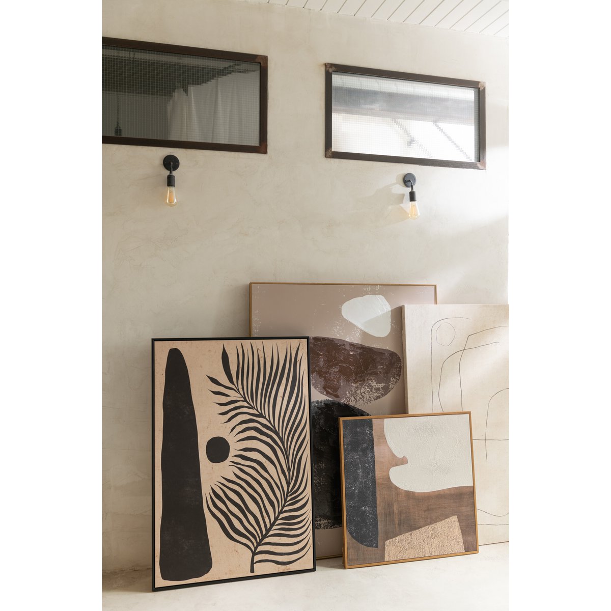 J-Line Kader Blad Abstract Hout/Canvas Bruin/Zwart