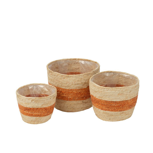 J-Line Set Van 3 Mand Streep Maïs Naturel/Oranje