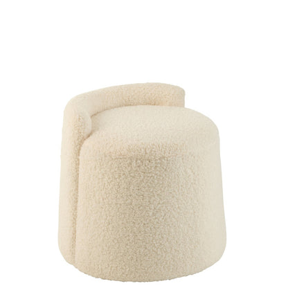 J-Line Poef Teddy Rond+Rugleuing Bouclé Wit