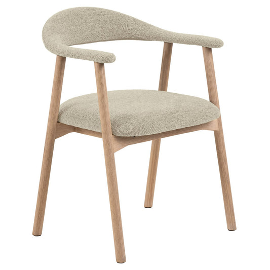 HSM Collection-Eetkamerstoel Ella Met Arm S/2-56x54x76-Zand/White Pigmented-Stof/Eiken
