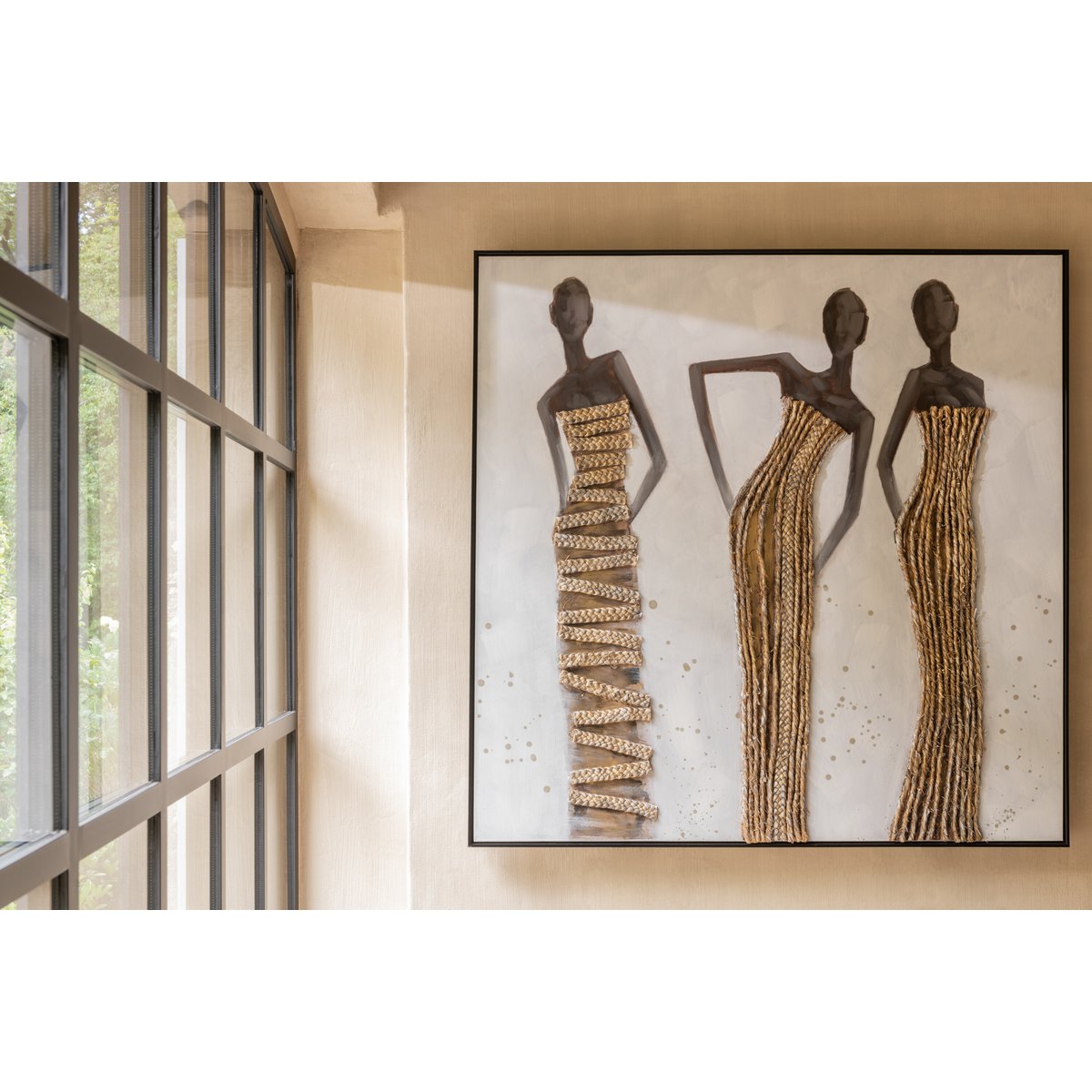 J-Line wanddecoratie 3 Afrikaanse Vrouwen - canvas/verf/touw - mix