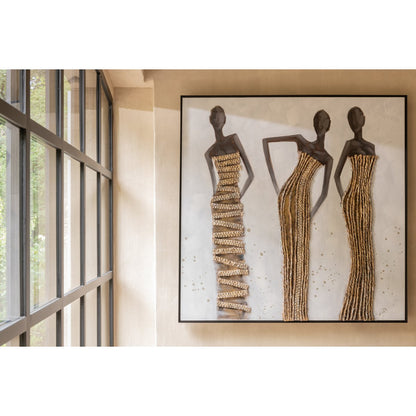 J-Line wanddecoratie 3 Afrikaanse Vrouwen - canvas/verf/touw - mix