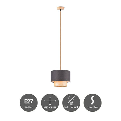 Home Sweet Home Hanglamp Cane Weave - Zwart - 30x30x129cm