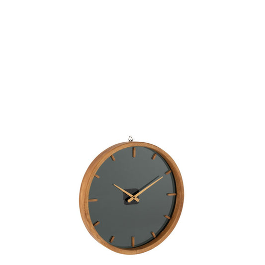 J-Line klok Rond - hout/glas - bruin/zwart - Ø 40 cm