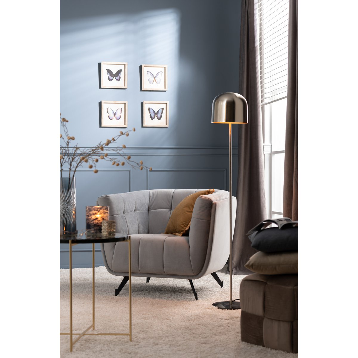 J-Line zetel Lounge - 1 pers - textiel/metaal - lichtgrijs