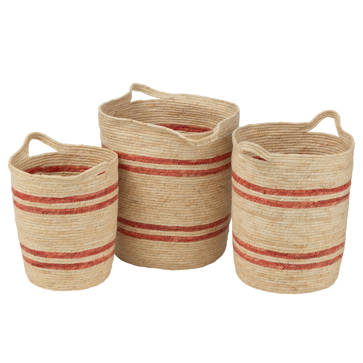 J-Line Set Van 3 Mand Strepen+Handvat Maïs Naturel/Rood
