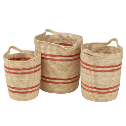 J-Line Set Van 3 Mand Strepen+Handvat Maïs Naturel/Rood