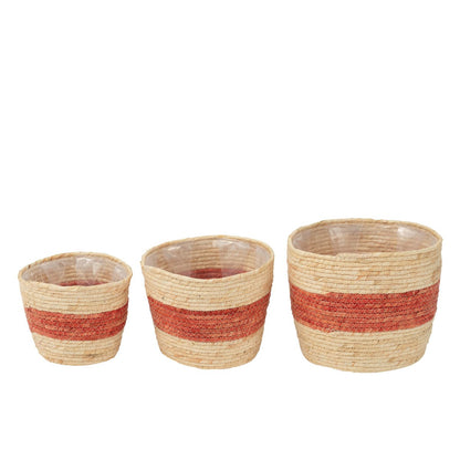 J-Line Set Van 3 Mand Streep Maïs Naturel/Rood