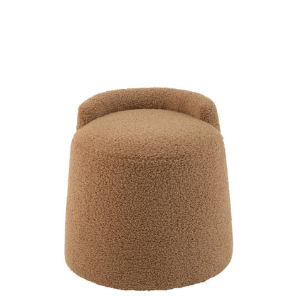 J-Line Poef Teddy Rond+Rugleuing Bouclé Camel