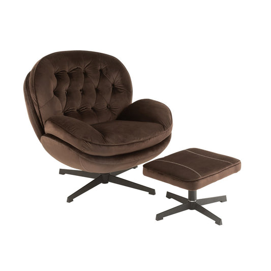 J-Line zetel Relax -+ voetbank - metaal/textiel - donkerbruin
