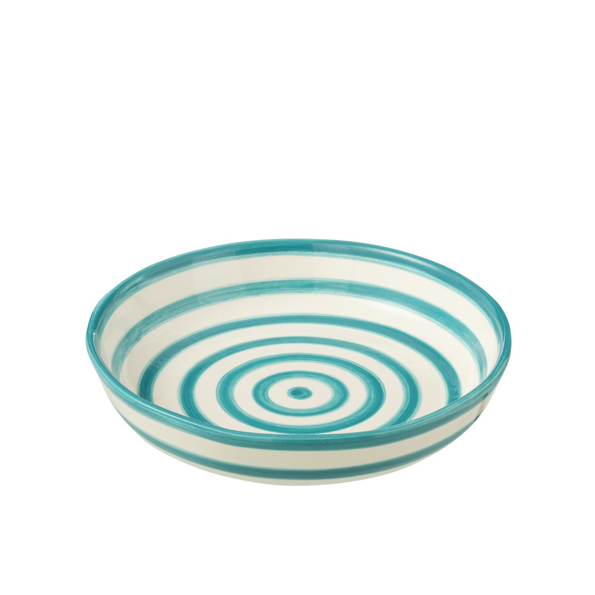 J-Line Kom Granada Stripes Laag Keramiek Wit/Aqua Groot