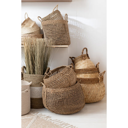 J-Line Set Van 3 Manden+Handvat Bol Bamboe+Touw Naturel Small
